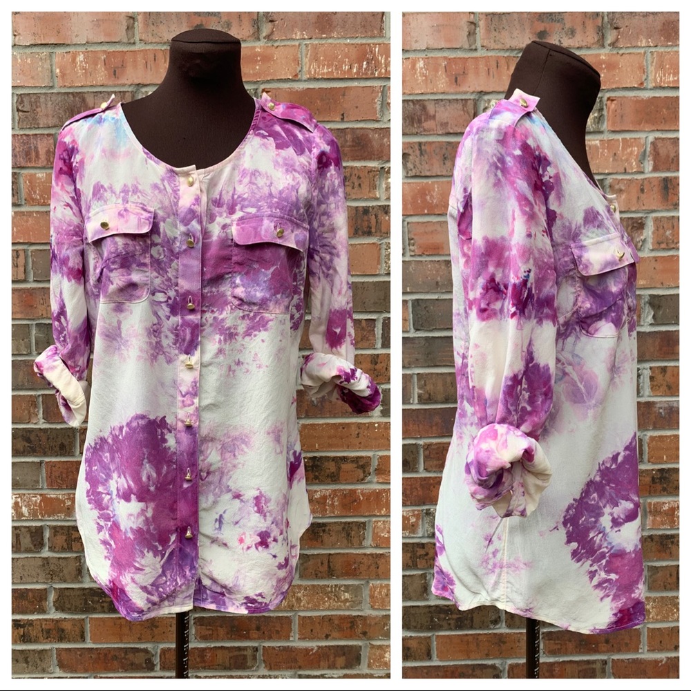 Handmade Purple Tie Dye Ice Dye Silk Top Blouse 6